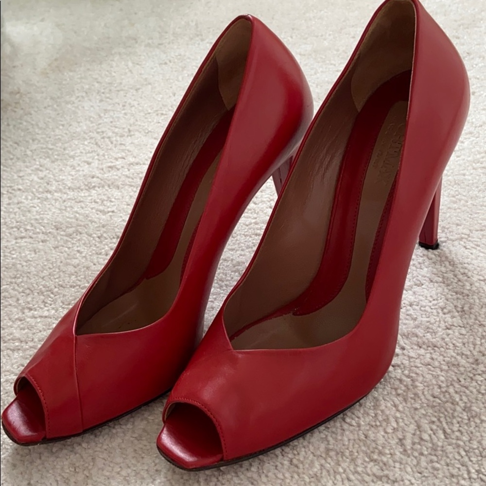 MaxMara SportMax Leather Peep-toe Pumps, box & dust bag